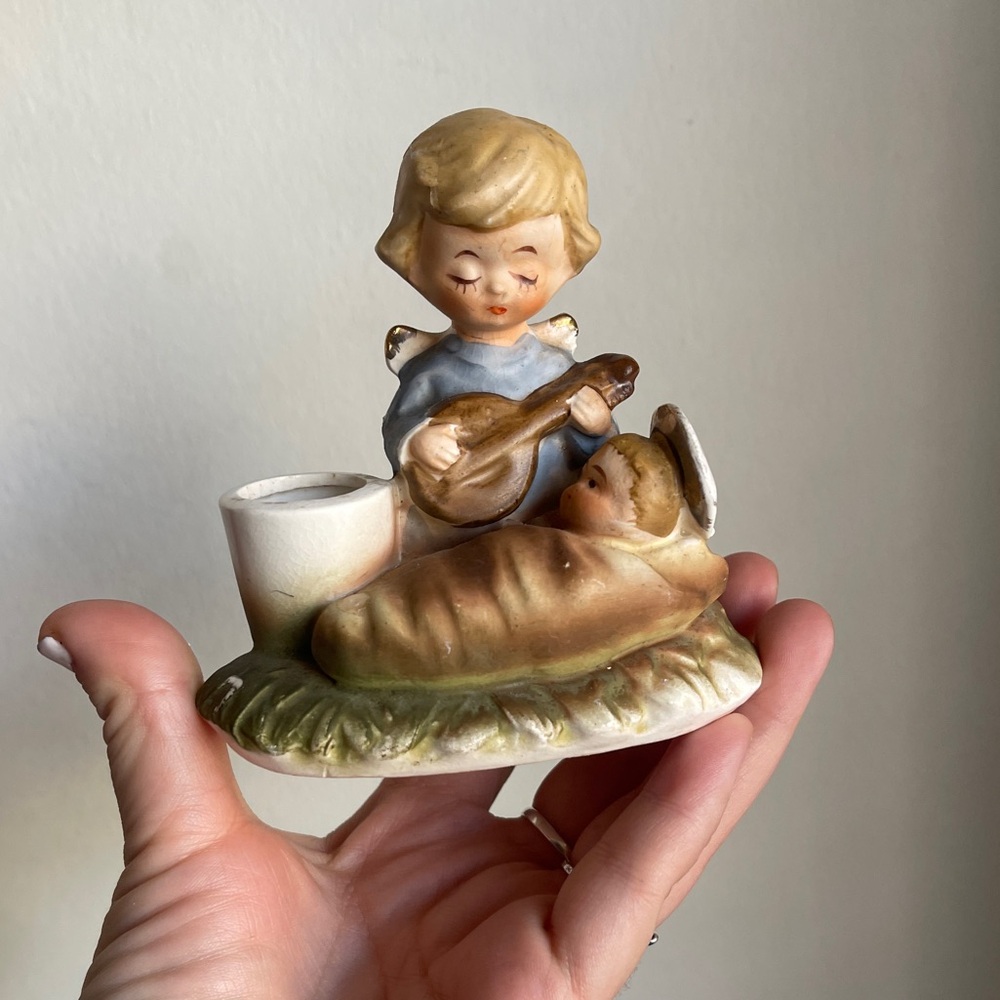 Christmas Holt Howard Angel Playing Instrument Baby Jesus Bisque Figurine 1963